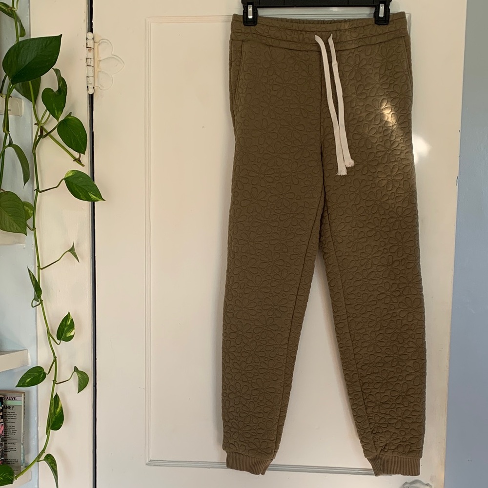 Madewell Olive Floral Stitched Joggers